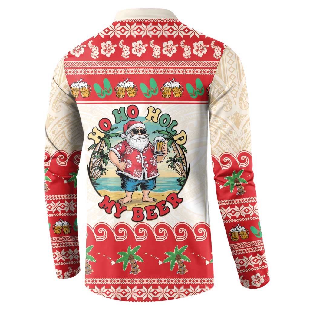 Mele Kalikimaka Hawaii Button Sweatshirt Funny Beer-Loving Santa Hawaiian Tropical - Polynesian Pride