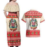 Mele Kalikimaka Hawaii Couples Matching Off Shoulder Maxi Dress and Hawaiian Shirt Funny Beer-Loving Santa Hawaiian Tropical - Polynesian Pride