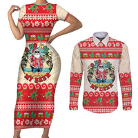 Mele Kalikimaka Hawaii Couples Matching Short Sleeve Bodycon Dress and Long Sleeve Button Shirt Funny Beer-Loving Santa Hawaiian Tropical - Polynesian Pride