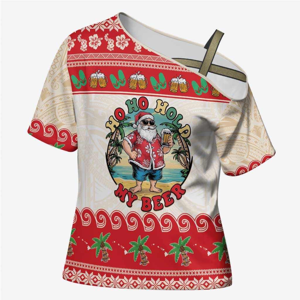 Mele Kalikimaka Hawaii Cross Shoulder Shirt Funny Beer-Loving Santa Hawaiian Tropical - Polynesian Pride