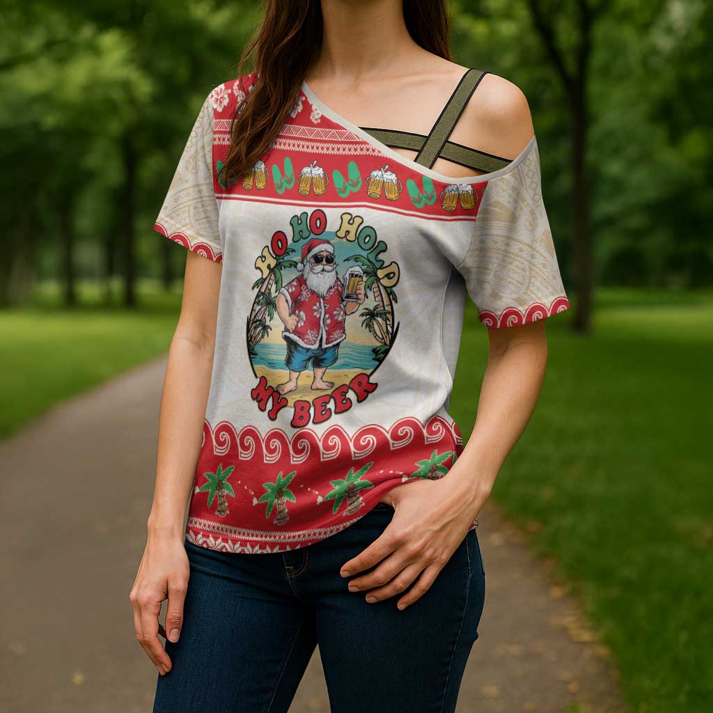 Mele Kalikimaka Hawaii Cross Shoulder Shirt Funny Beer-Loving Santa Hawaiian Tropical - Polynesian Pride