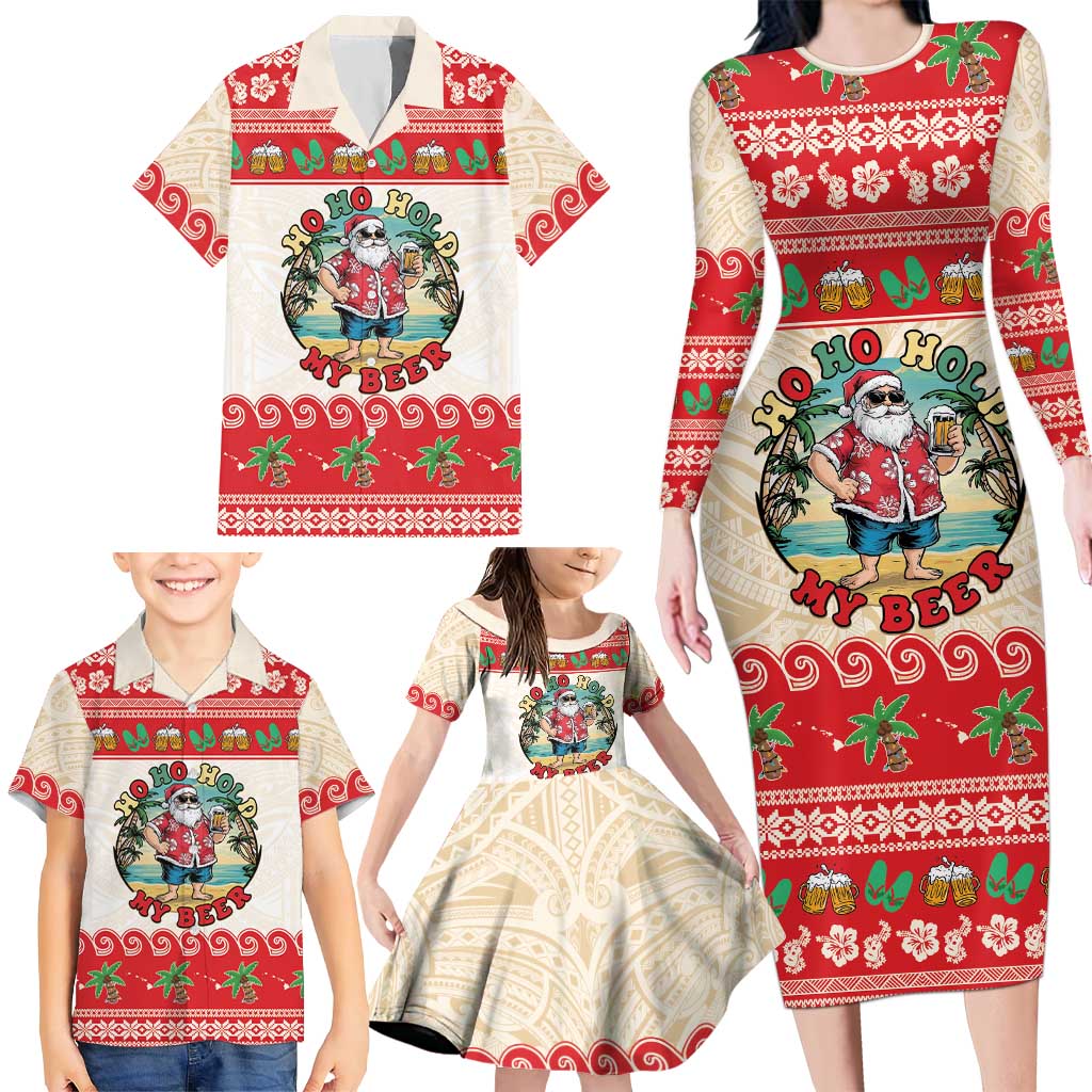 Mele Kalikimaka Hawaii Family Matching Long Sleeve Bodycon Dress and Hawaiian Shirt Funny Beer-Loving Santa Hawaiian Tropical LT14 - Polynesian Pride