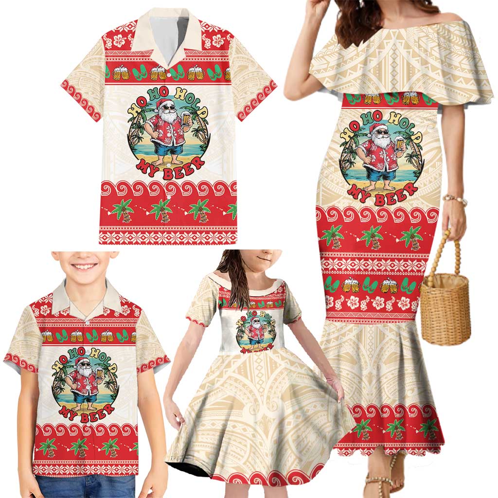 Mele Kalikimaka Hawaii Family Matching Mermaid Dress and Hawaiian Shirt Funny Beer-Loving Santa Hawaiian Tropical - Polynesian Pride