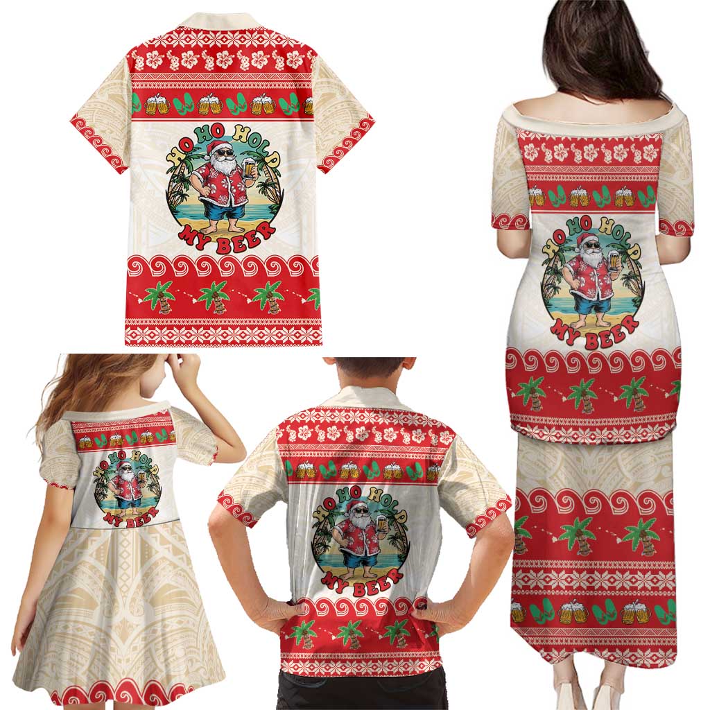 Mele Kalikimaka Hawaii Family Matching Puletasi and Hawaiian Shirt Funny Beer-Loving Santa Hawaiian Tropical - Polynesian Pride