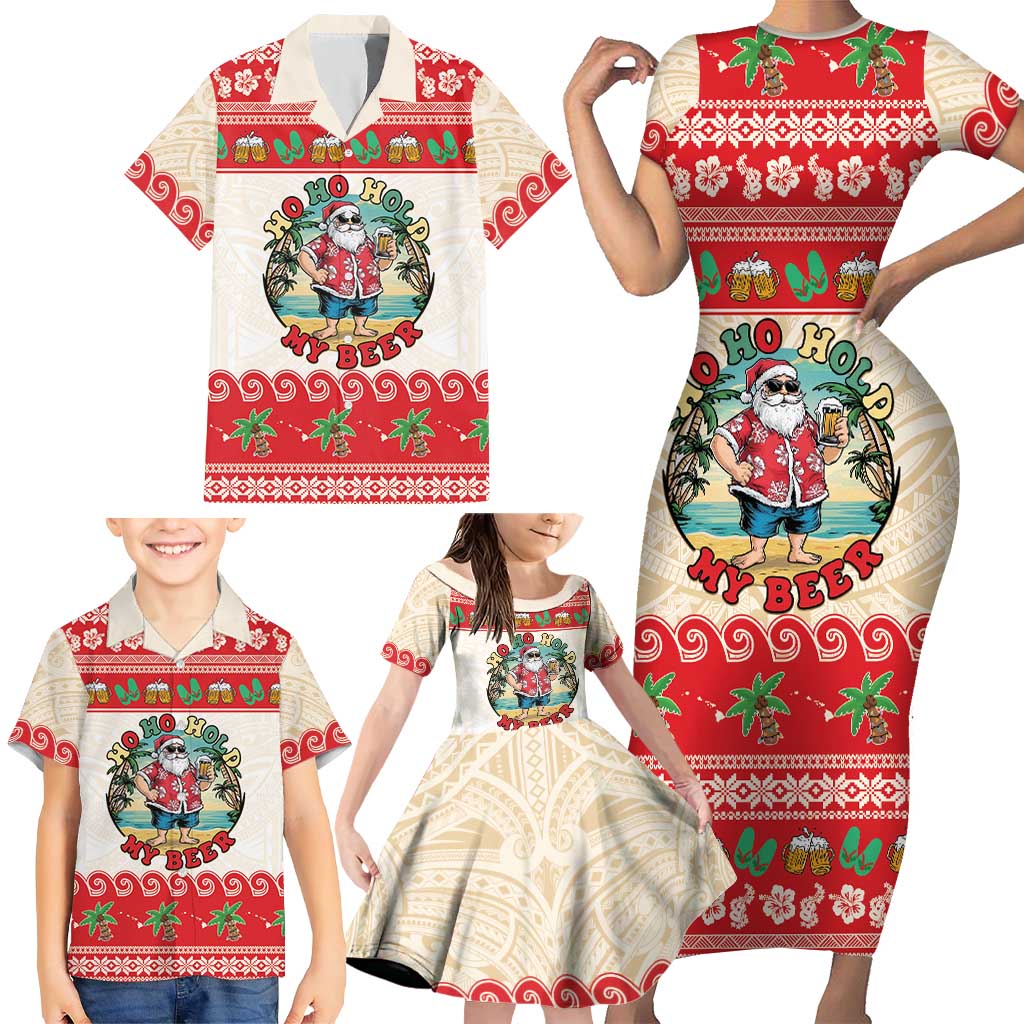 Mele Kalikimaka Hawaii Family Matching Short Sleeve Bodycon Dress and Hawaiian Shirt Funny Beer-Loving Santa Hawaiian Tropical LT14 - Polynesian Pride