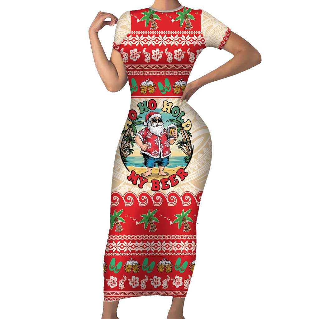 Mele Kalikimaka Hawaii Family Matching Short Sleeve Bodycon Dress and Hawaiian Shirt Funny Beer-Loving Santa Hawaiian Tropical - Polynesian Pride