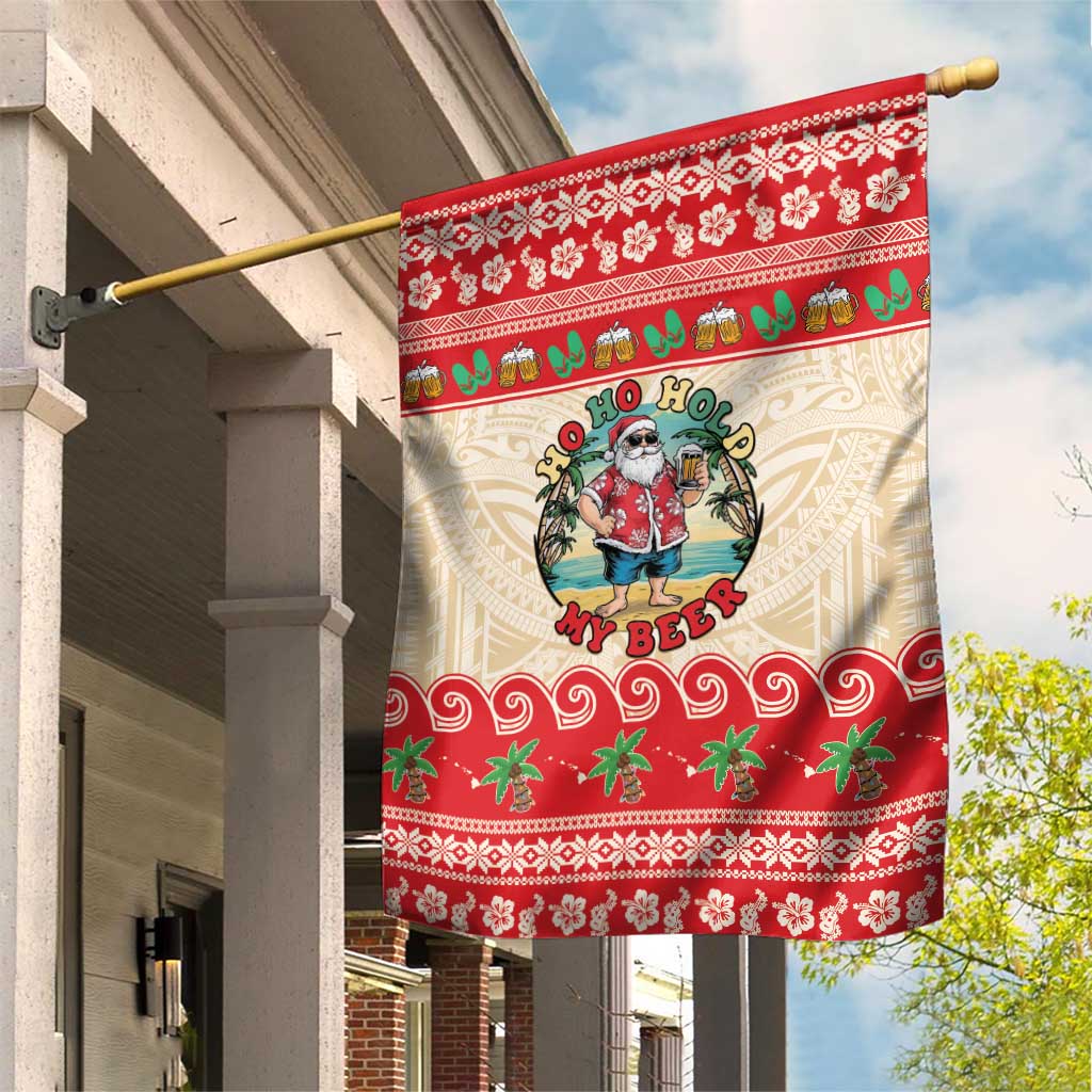 Mele Kalikimaka Hawaii Garden Flag Funny Beer-Loving Santa Hawaiian Tropical LT14 House Flag Red - Polynesian Pride