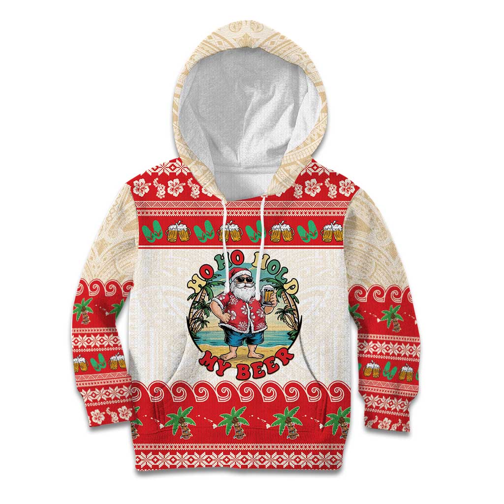 Mele Kalikimaka Hawaii Kid Hoodie Funny Beer-Loving Santa Hawaiian Tropical LT14 Hoodie Red - Polynesian Pride