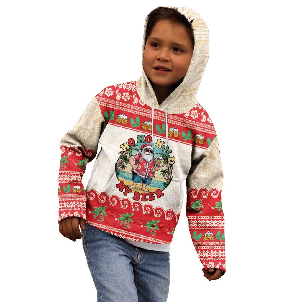 Mele Kalikimaka Hawaii Kid Hoodie Funny Beer-Loving Santa Hawaiian Tropical - Polynesian Pride