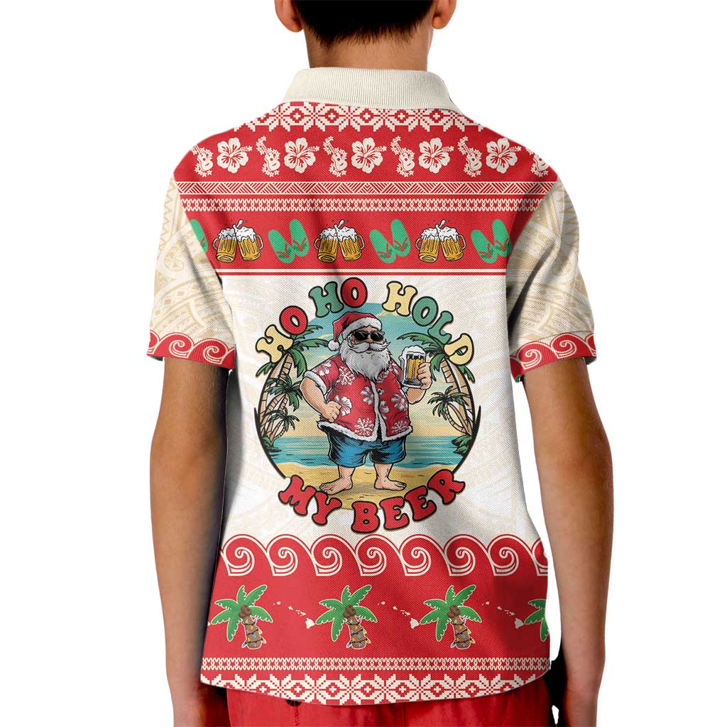 Mele Kalikimaka Hawaii Kid Polo Shirt Funny Beer-Loving Santa Hawaiian Tropical - Polynesian Pride