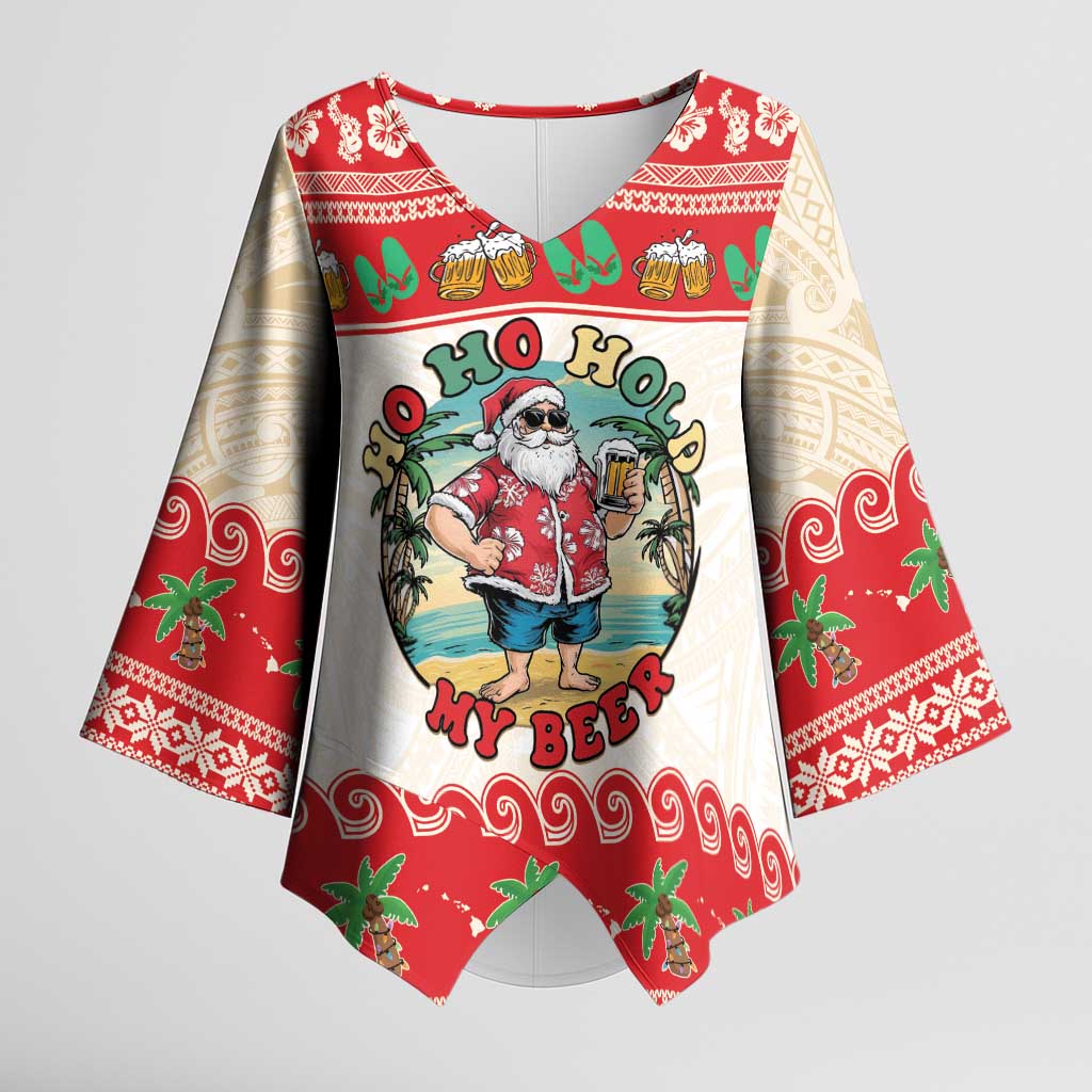 Mele Kalikimaka Hawaii Kimono Sleeve Blouse Funny Beer-Loving Santa Hawaiian Tropical - Polynesian Pride
