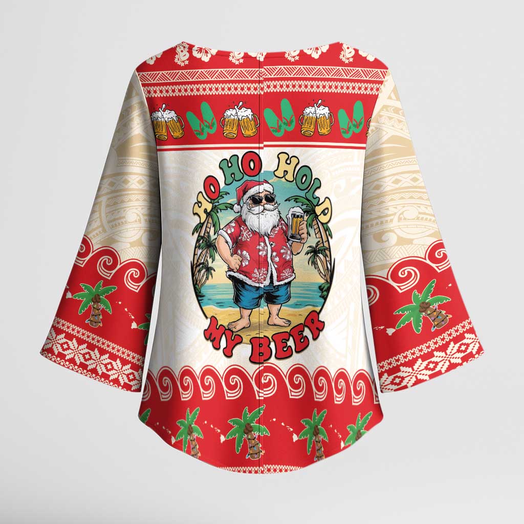 Mele Kalikimaka Hawaii Kimono Sleeve Blouse Funny Beer-Loving Santa Hawaiian Tropical - Polynesian Pride