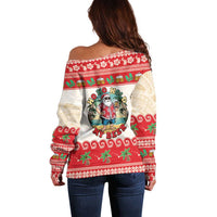 Mele Kalikimaka Hawaii Off Shoulder Sweater Funny Beer-Loving Santa Hawaiian Tropical - Polynesian Pride