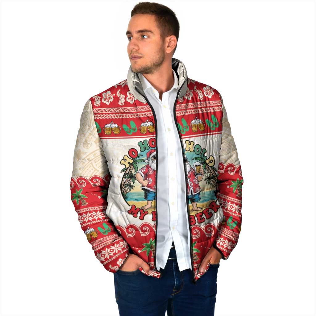 Mele Kalikimaka Hawaii Padded Jacket Funny Beer-Loving Santa Hawaiian Tropical - Polynesian Pride
