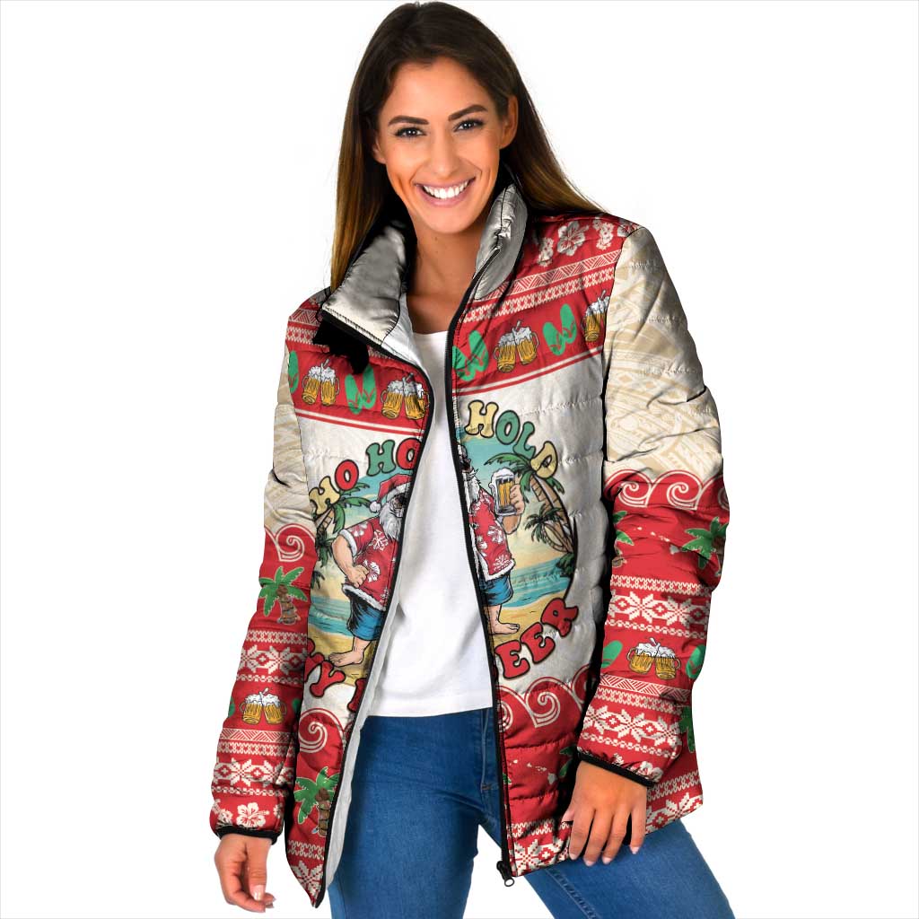 Mele Kalikimaka Hawaii Padded Jacket Funny Beer-Loving Santa Hawaiian Tropical - Polynesian Pride