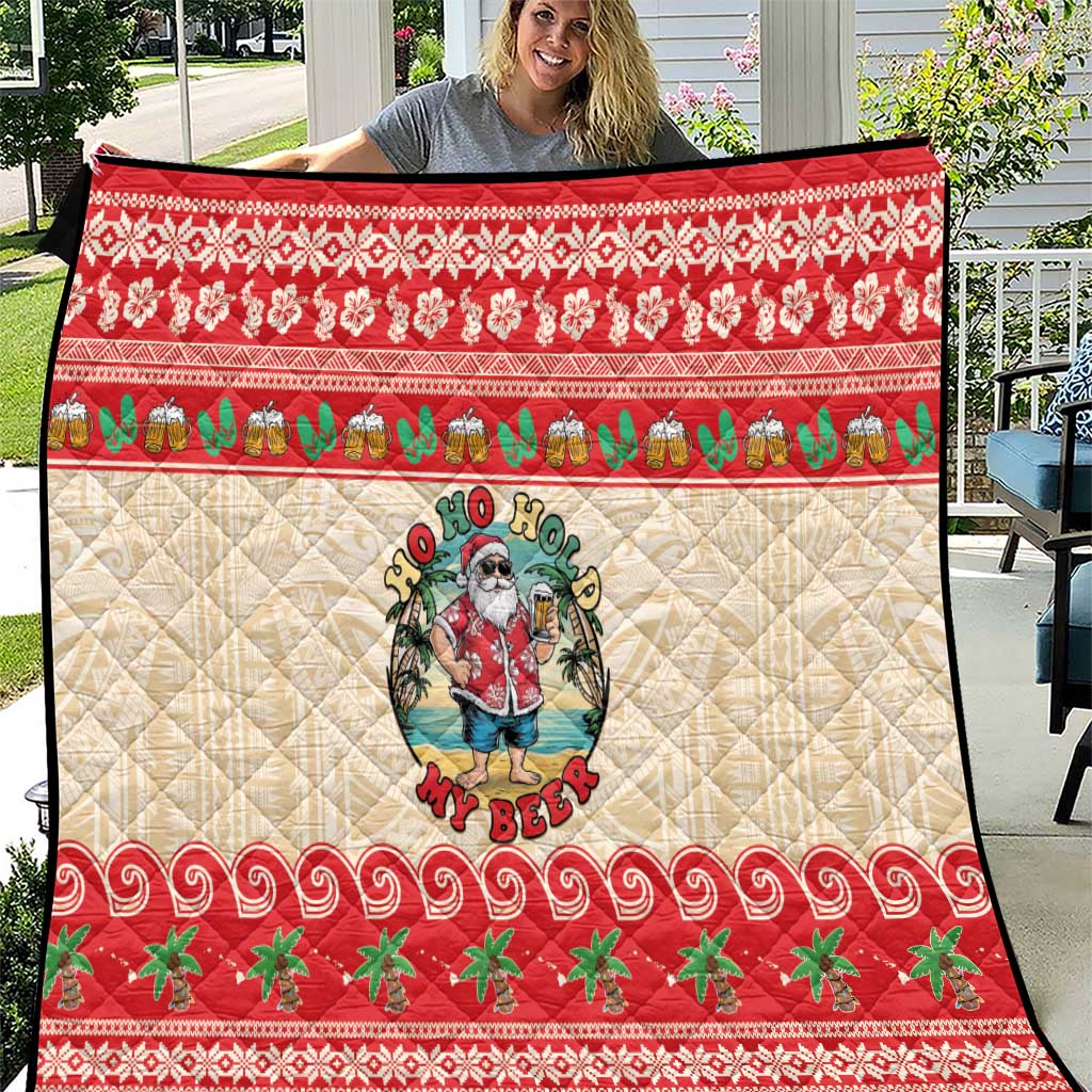 Mele Kalikimaka Hawaii Quilt Funny Beer-Loving Santa Hawaiian Tropical LT14 Red - Polynesian Pride