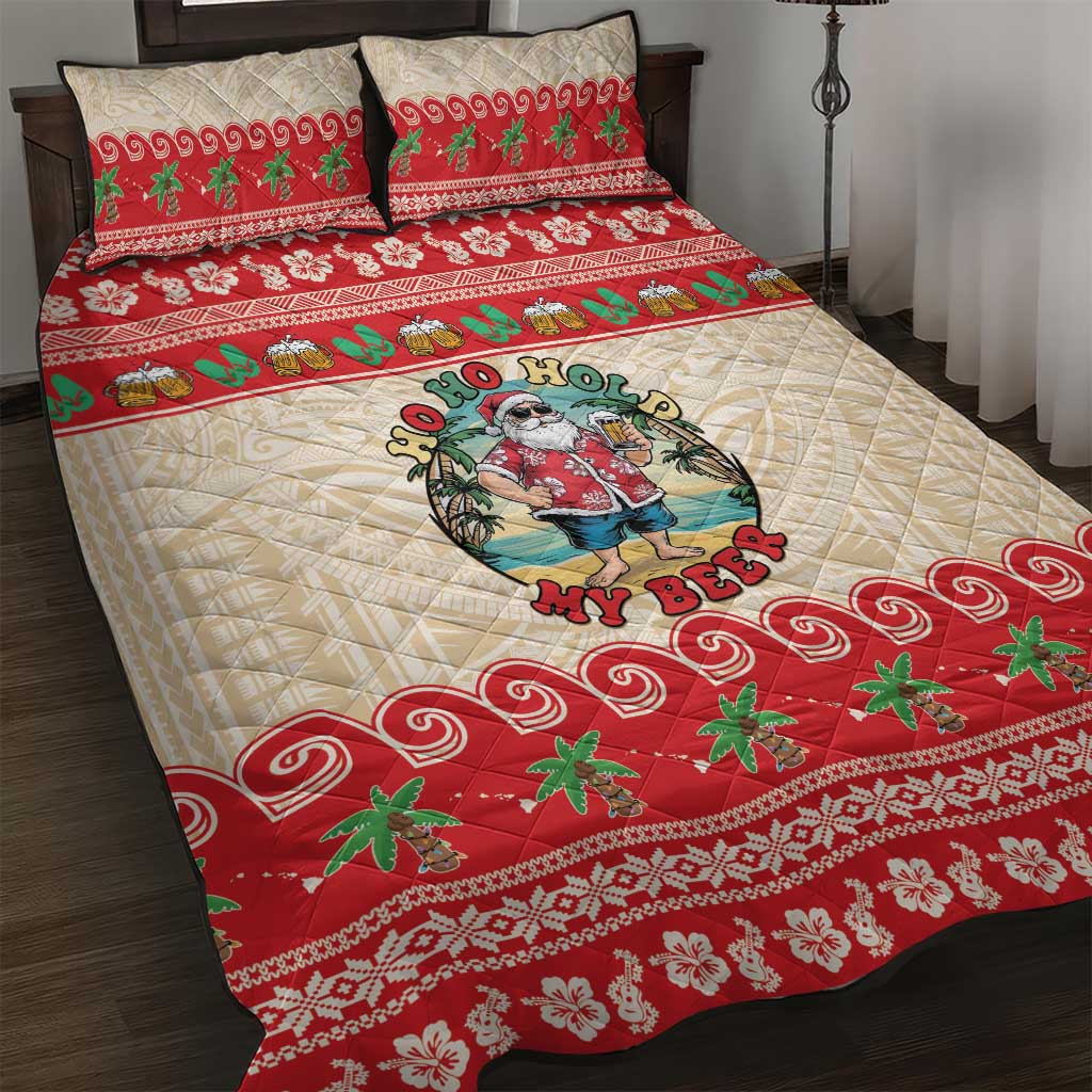 Mele Kalikimaka Hawaii Quilt Bed Set Funny Beer-Loving Santa Hawaiian Tropical - Polynesian Pride