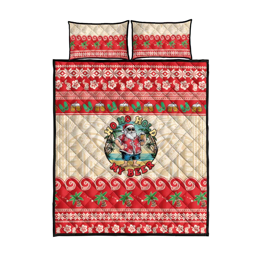 Mele Kalikimaka Hawaii Quilt Bed Set Funny Beer-Loving Santa Hawaiian Tropical - Polynesian Pride