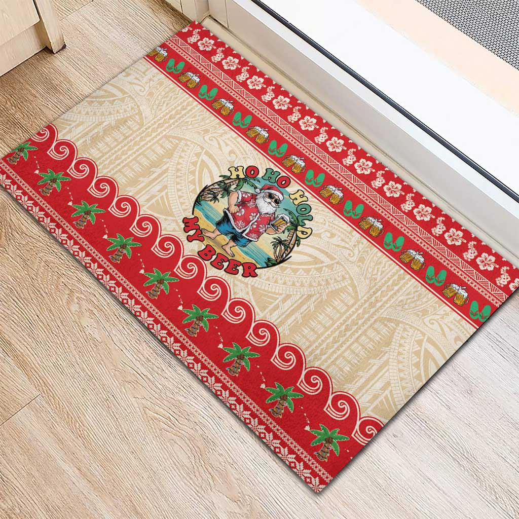 Mele Kalikimaka Hawaii Rubber Doormat Funny Beer-Loving Santa Hawaiian Tropical - Polynesian Pride