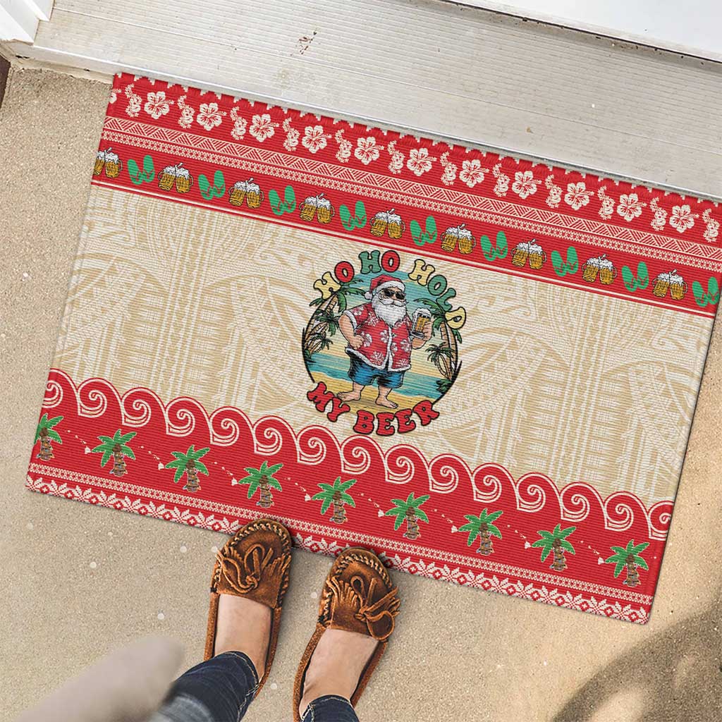 Mele Kalikimaka Hawaii Rubber Doormat Funny Beer-Loving Santa Hawaiian Tropical - Polynesian Pride
