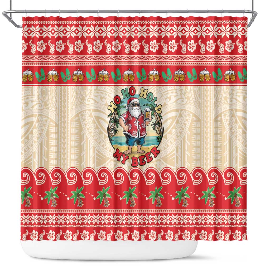 Mele Kalikimaka Hawaii Shower Curtain Funny Beer-Loving Santa Hawaiian Tropical - Polynesian Pride