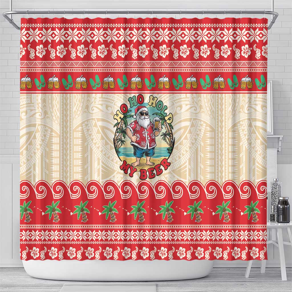 Mele Kalikimaka Hawaii Shower Curtain Funny Beer-Loving Santa Hawaiian Tropical - Polynesian Pride