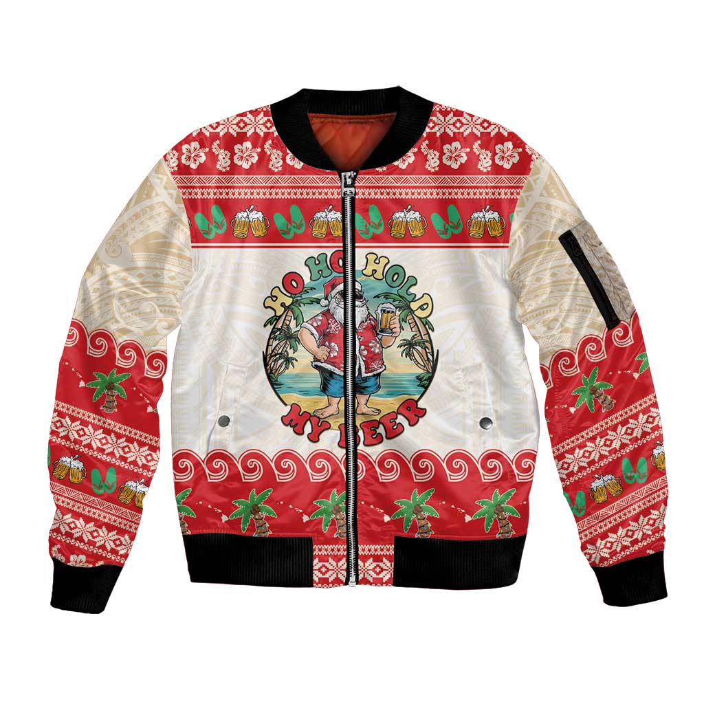 Mele Kalikimaka Hawaii Sleeve Zip Bomber Jacket Funny Beer-Loving Santa Hawaiian Tropical LT14 Unisex Red - Polynesian Pride