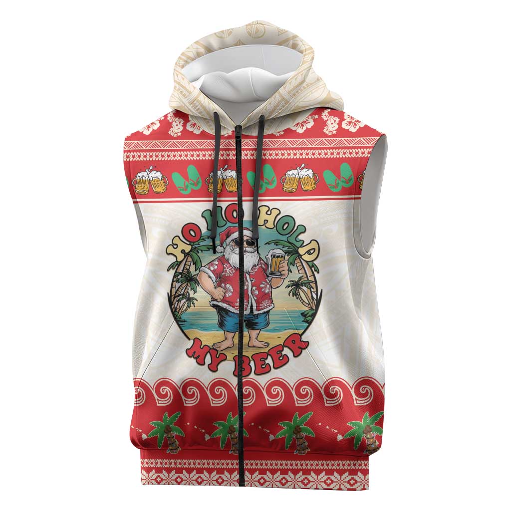 Mele Kalikimaka Hawaii Sleeveless Zip Hoodie Funny Beer-Loving Santa Hawaiian Tropical - Polynesian Pride