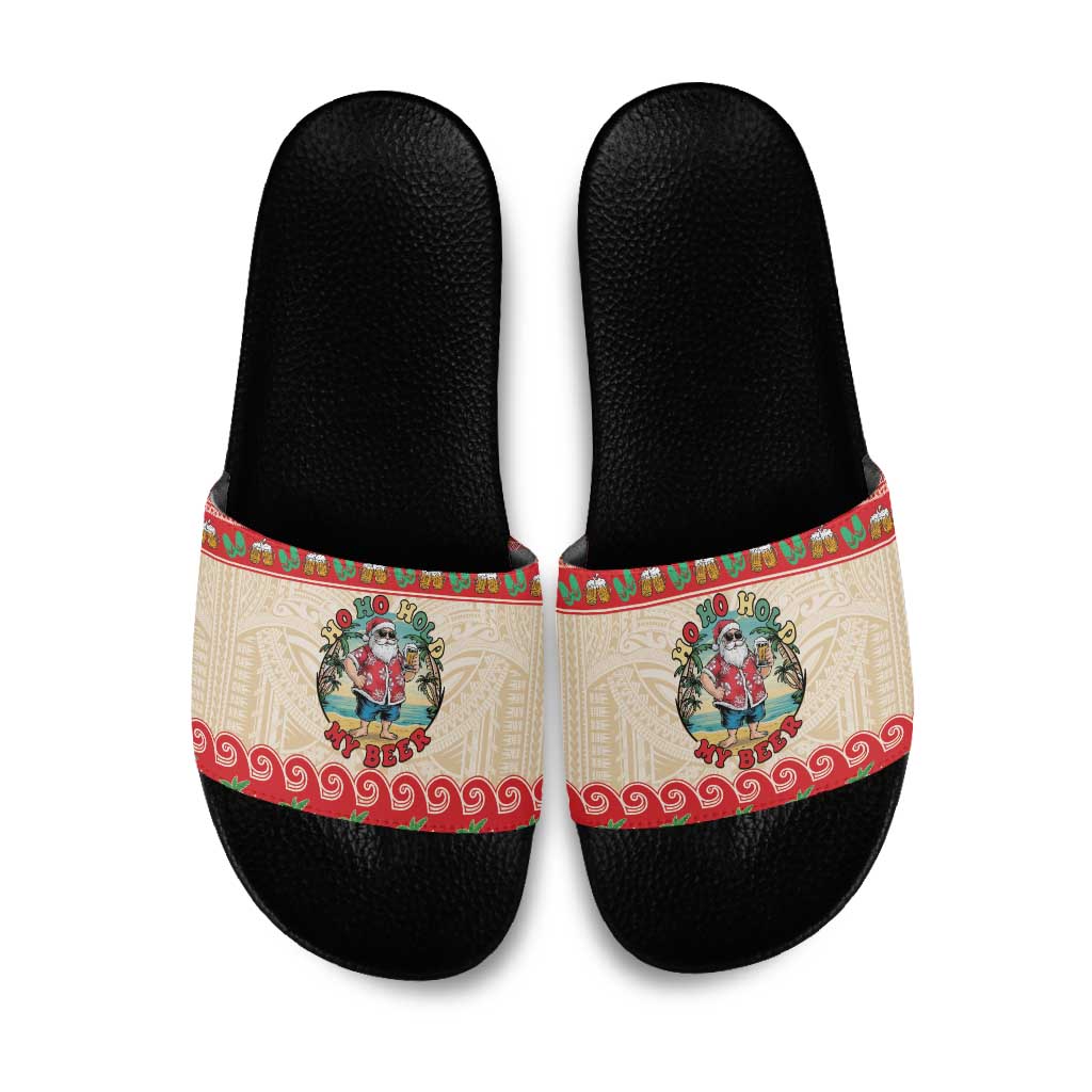 Mele Kalikimaka Hawaii Slide Sandals Funny Beer-Loving Santa Hawaiian Tropical - Polynesian Pride