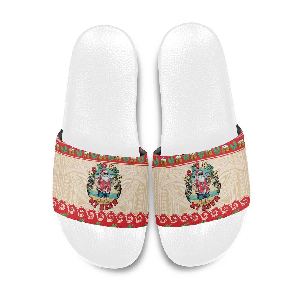 Mele Kalikimaka Hawaii Slide Sandals Funny Beer-Loving Santa Hawaiian Tropical - Polynesian Pride