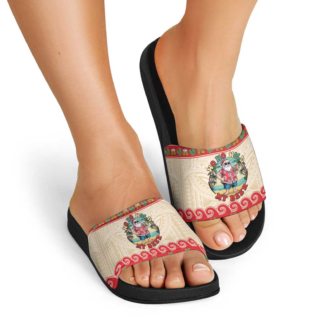 Mele Kalikimaka Hawaii Slide Sandals Funny Beer-Loving Santa Hawaiian Tropical - Polynesian Pride