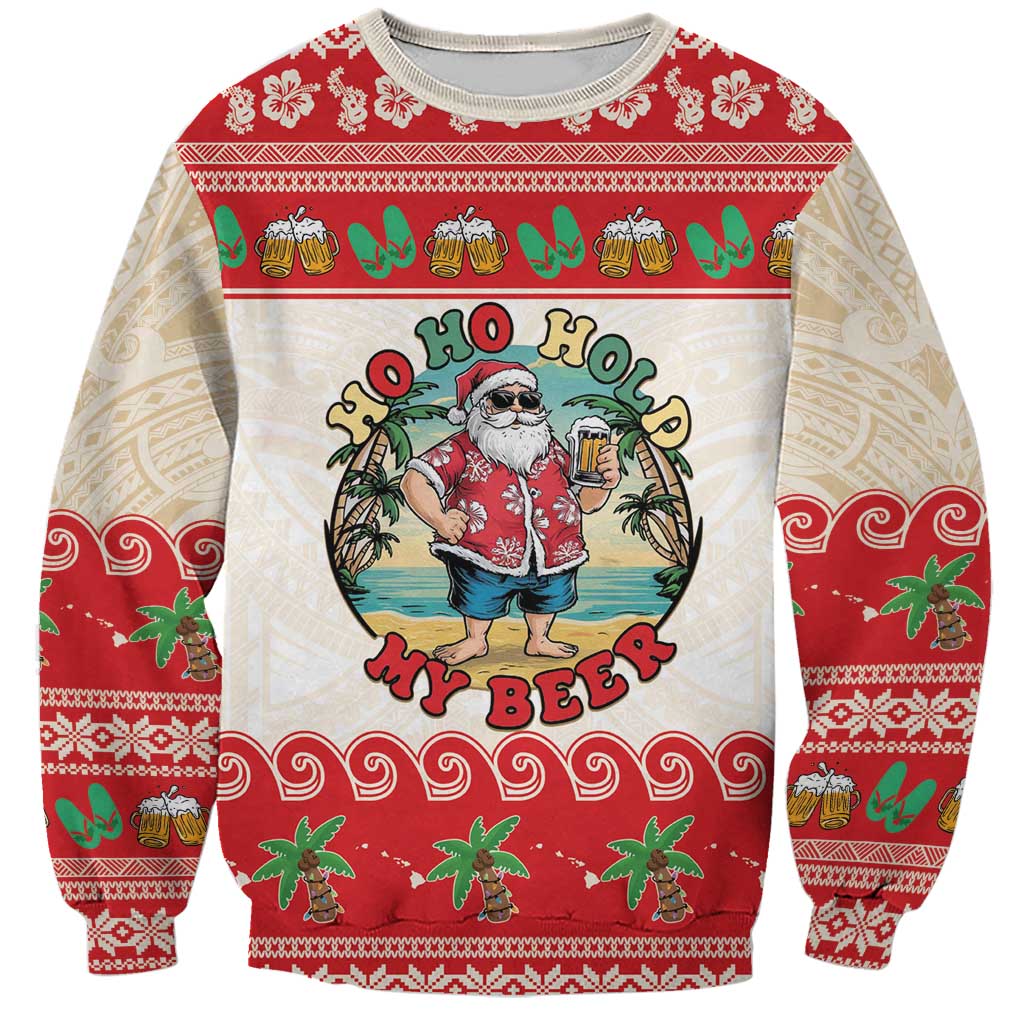 Mele Kalikimaka Hawaii Sweatshirt Funny Beer-Loving Santa Hawaiian Tropical - Polynesian Pride