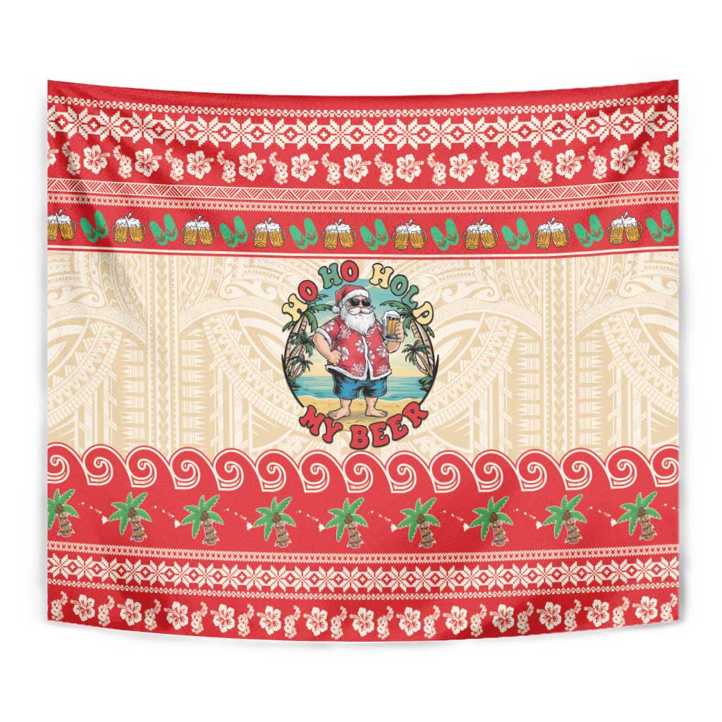 Mele Kalikimaka Hawaii Tapestry Funny Beer-Loving Santa Hawaiian Tropical - Polynesian Pride