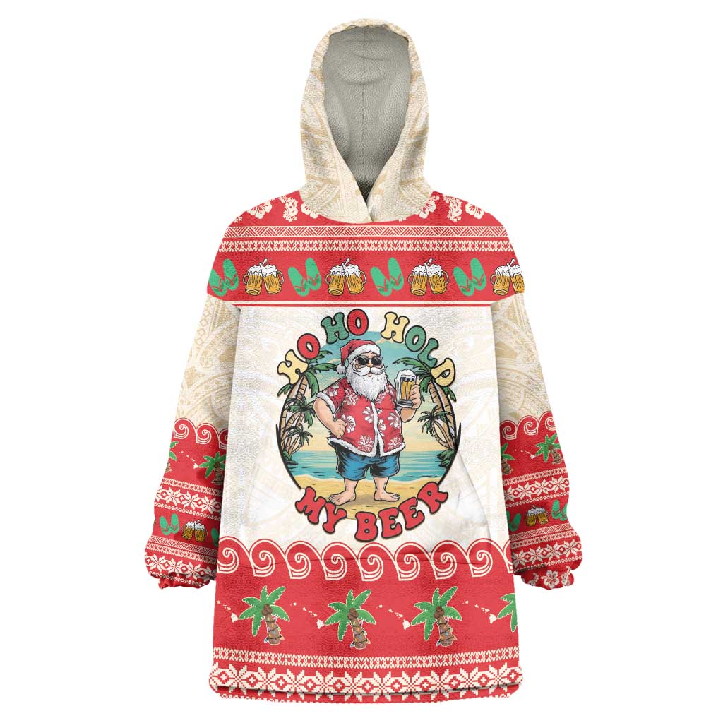 Mele Kalikimaka Hawaii Wearable Blanket Hoodie Funny Beer-Loving Santa Hawaiian Tropical - Polynesian Pride