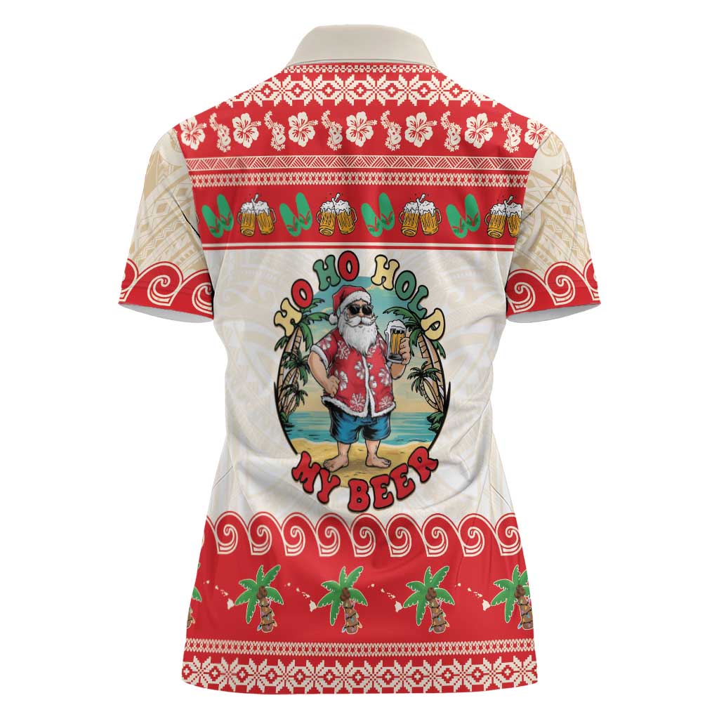 Mele Kalikimaka Hawaii Women Polo Shirt Funny Beer-Loving Santa Hawaiian Tropical - Polynesian Pride