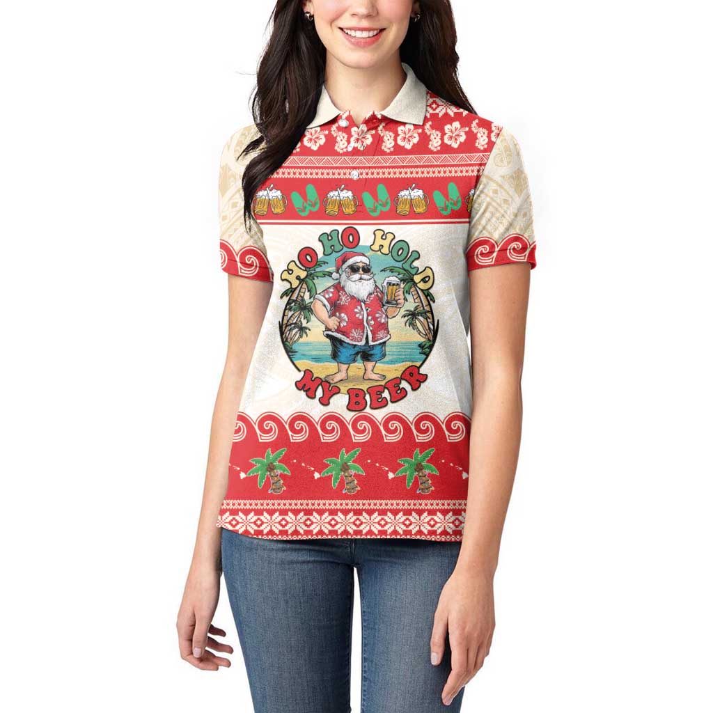 Mele Kalikimaka Hawaii Women Polo Shirt Funny Beer-Loving Santa Hawaiian Tropical - Polynesian Pride