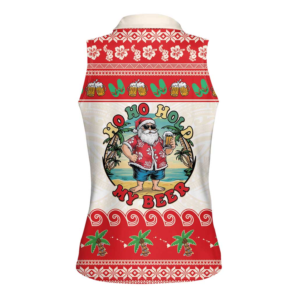 Mele Kalikimaka Hawaii Women Sleeveless Polo Shirt Funny Beer-Loving Santa Hawaiian Tropical - Polynesian Pride