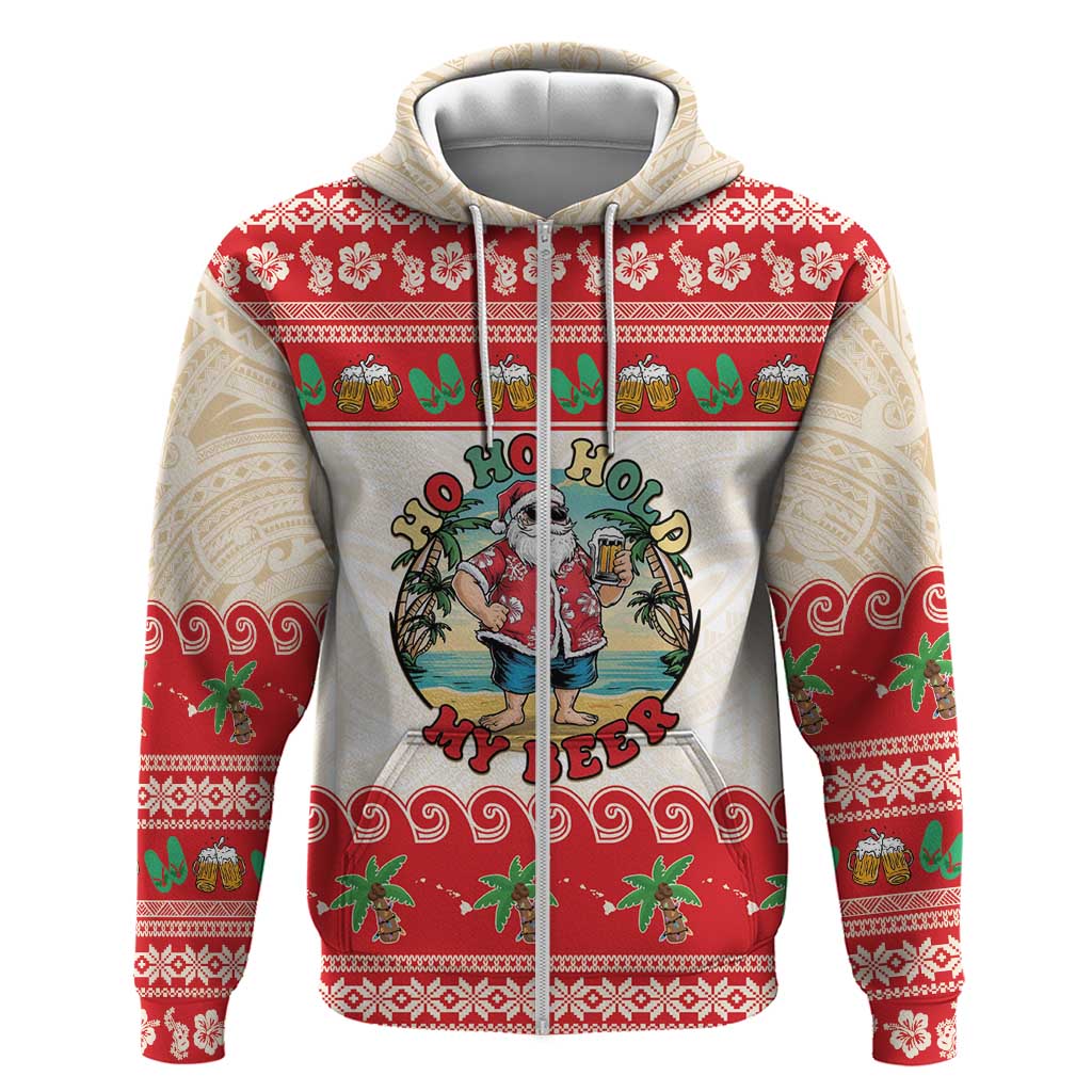 Mele Kalikimaka Hawaii Zip Hoodie Funny Beer-Loving Santa Hawaiian Tropical - Polynesian Pride