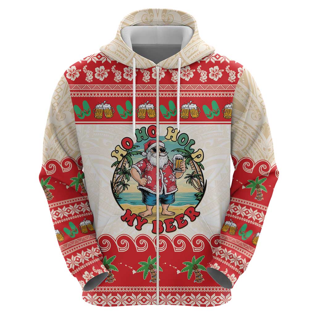 Mele Kalikimaka Hawaii Zip Hoodie Funny Beer-Loving Santa Hawaiian Tropical - Polynesian Pride