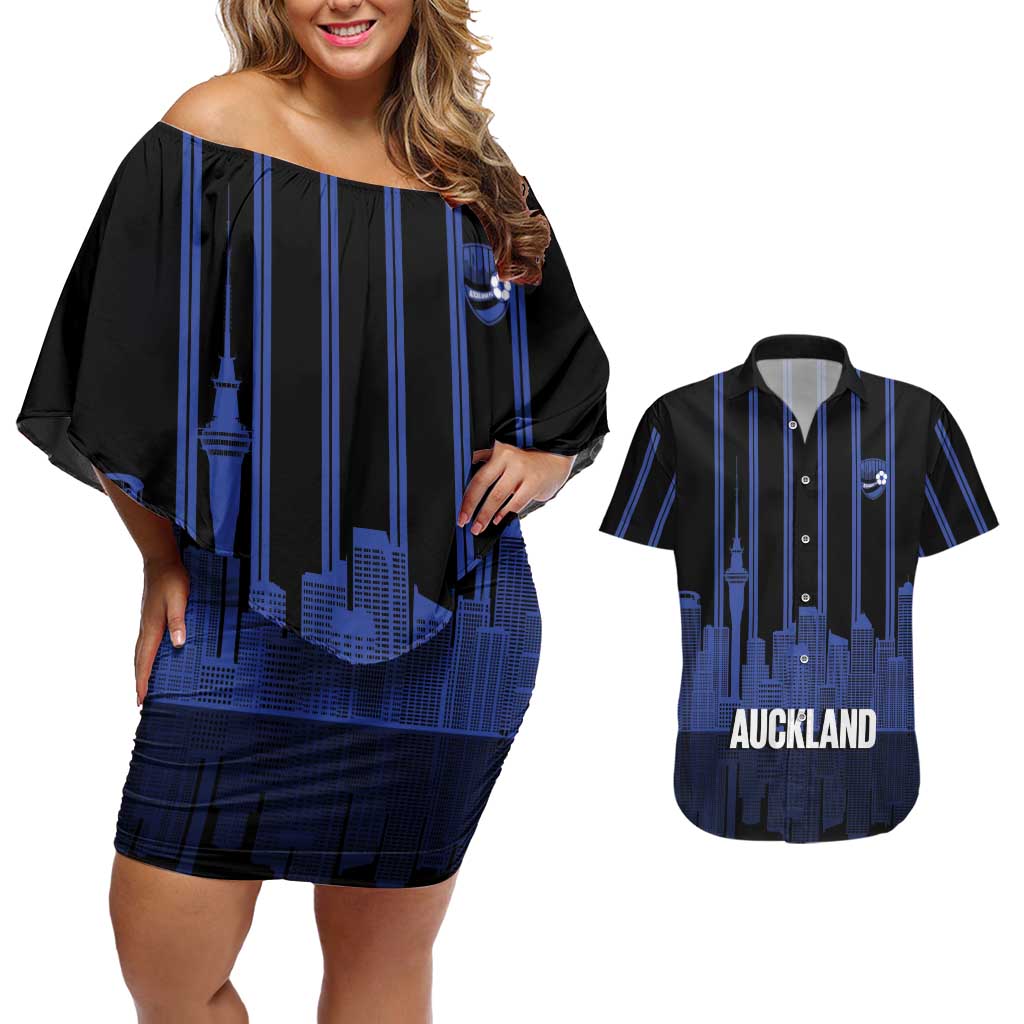 New Zealand Auckland Football Custom Couples Matching Off Shoulder Short Dress and Hawaiian Shirt Go City of Sails Est 2025