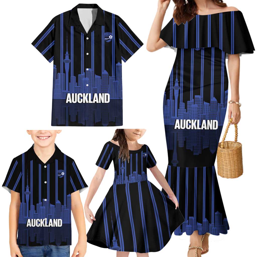 New Zealand Auckland Football Custom Family Matching Mermaid Dress and Hawaiian Shirt Go City of Sails Est 2025 LT14 - Polynesian Pride