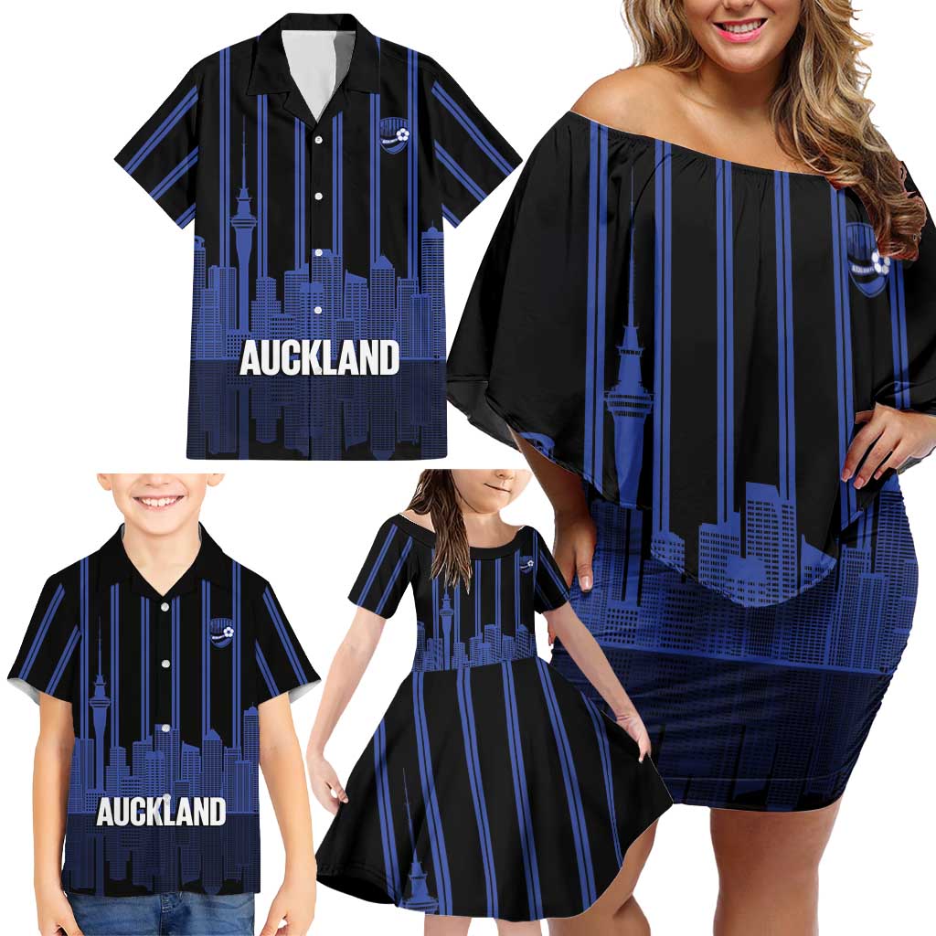 New Zealand Auckland Football Custom Family Matching Off Shoulder Short Dress and Hawaiian Shirt Go City of Sails Est 2025