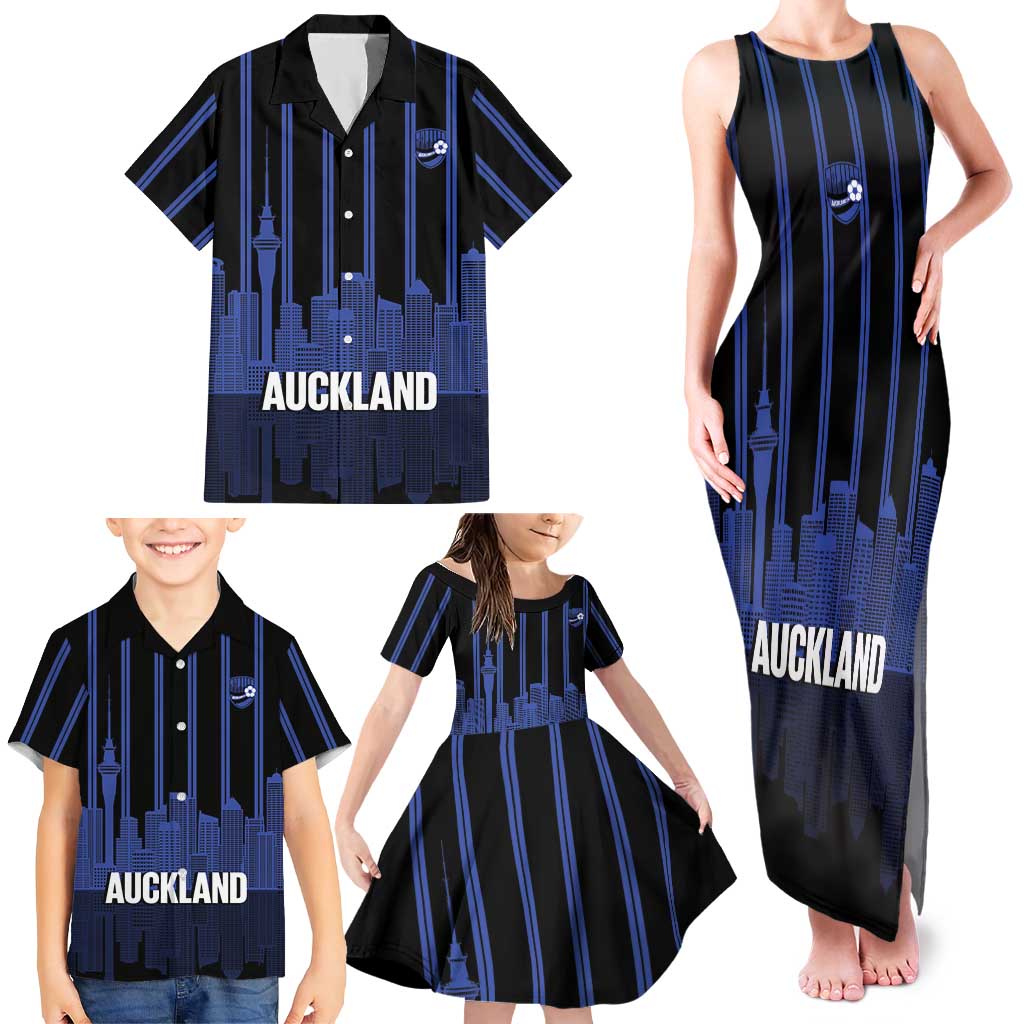New Zealand Auckland Football Custom Family Matching Tank Maxi Dress and Hawaiian Shirt Go City of Sails Est 2025 LT14 - Polynesian Pride