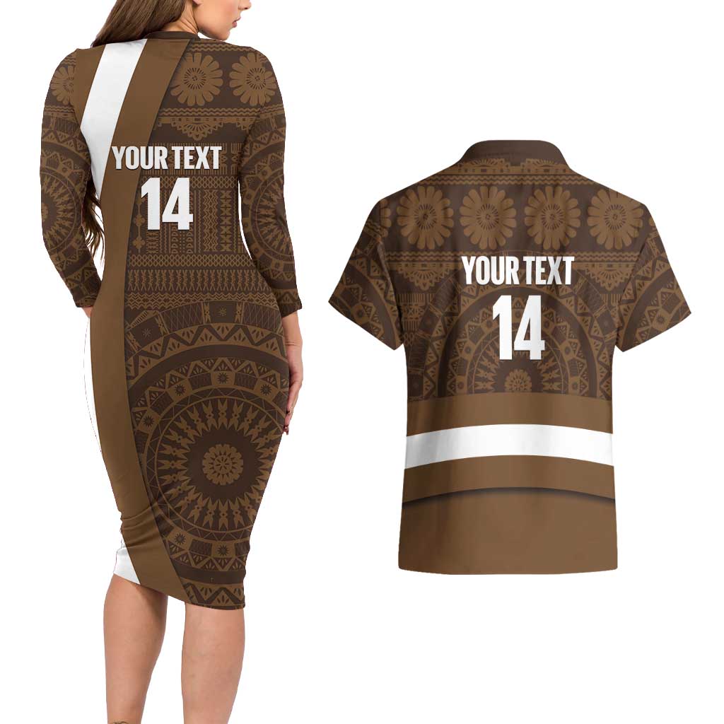 Bula Fiji Football Custom Couples Matching Long Sleeve Bodycon Dress and Hawaiian Shirt One Vanua One Team Tapa Pattern