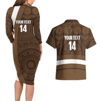 Bula Fiji Football Custom Couples Matching Long Sleeve Bodycon Dress and Hawaiian Shirt One Vanua One Team Tapa Pattern