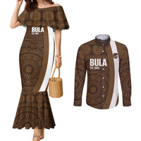 Bula Fiji Football Custom Couples Matching Mermaid Dress and Long Sleeve Button Shirt One Vanua One Team Tapa Pattern