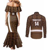 Bula Fiji Football Custom Couples Matching Mermaid Dress and Long Sleeve Button Shirt One Vanua One Team Tapa Pattern