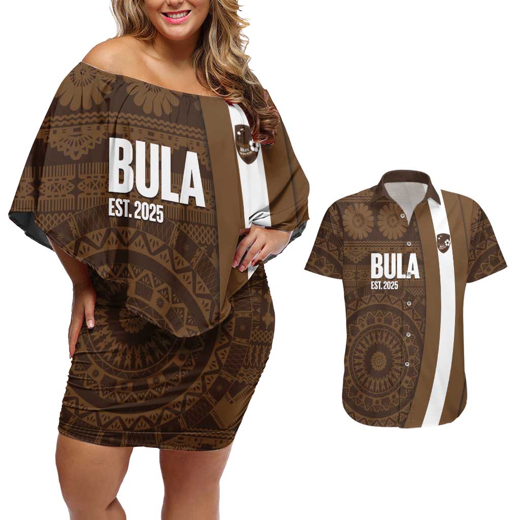 Bula Fiji Football Custom Couples Matching Off Shoulder Short Dress and Hawaiian Shirt One Vanua One Team Tapa Pattern
