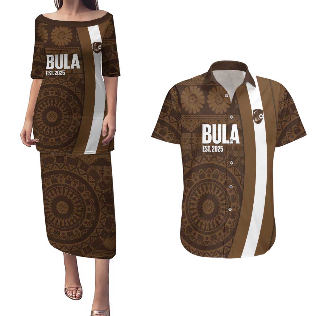 Bula Fiji Football Custom Couples Matching Puletasi and Hawaiian Shirt One Vanua One Team Tapa Pattern