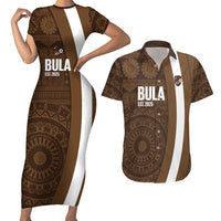 Bula Fiji Football Custom Couples Matching Short Sleeve Bodycon Dress and Hawaiian Shirt One Vanua One Team Tapa Pattern